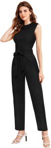 Ladies Black Sleeveless Belted Jumpsuit
