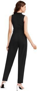 Ladies Black Sleeveless Belted Jumpsuit