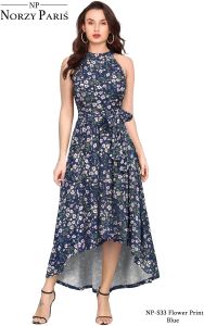 Ladies Blue Floral High Low Maxi Dress