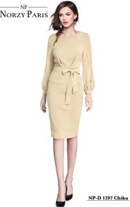 Ladies Chiku Full Sleeve Belted Midi Dress