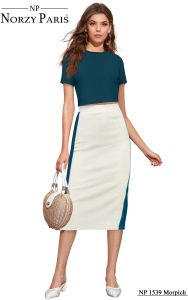 Ladies Designer Crop Top Midi Skirt Set