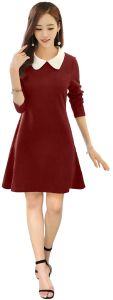 Ladies Elegant Maroon Collar Casual Dress