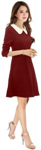 Ladies Elegant Maroon Collar Casual Dress