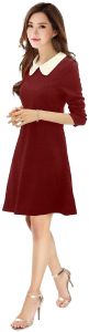 Ladies Elegant Maroon Collar Casual Dress