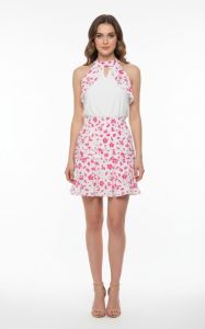 Ladies Floral Halter Neck Mini Dress