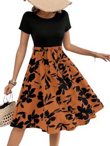 Ladies Floral Print Fit And Flare Dress
