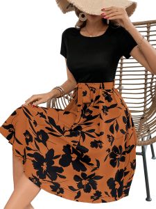Ladies Floral Print Fit And Flare Dress