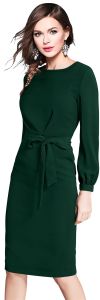 Ladies Green Full Sleeve Belted Midi Dress