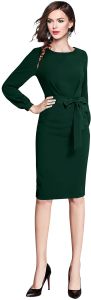 Ladies Green Full Sleeve Belted Midi Dress