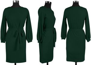 Ladies Green Full Sleeve Belted Midi Dress