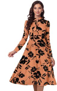 Ladies Long Sleeve Floral Skater Dress