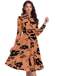 Ladies Long Sleeve Floral Skater Dress