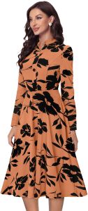 Ladies Long Sleeve Floral Skater Dress