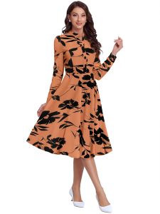 Ladies Long Sleeve Floral Skater Dress
