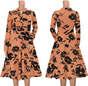 Ladies Long Sleeve Floral Skater Dress