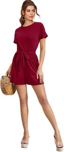 Ladies Maroon Casual Belted Mini Dress