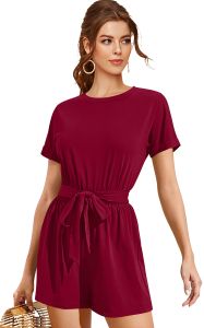 Ladies Maroon Casual Belted Mini Dress