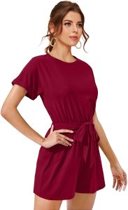 Ladies Maroon Casual Belted Mini Dress