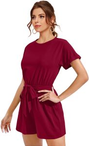 Ladies Maroon Casual Belted Mini Dress