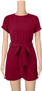Ladies Maroon Casual Belted Mini Dress