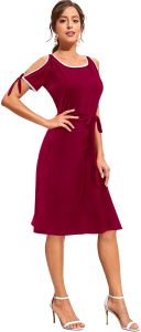 Ladies Maroon Cold Shoulder Casual Dress