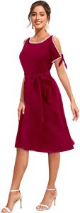 Ladies Maroon Cold Shoulder Casual Dress