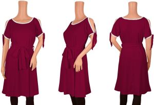 Ladies Maroon Cold Shoulder Casual Dress