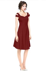 Ladies Maroon Cold Shoulder Dress