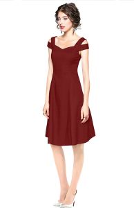 Ladies Maroon Cold Shoulder Dress
