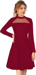 Ladies Maroon Full Sleeve Fit And Flare Dress