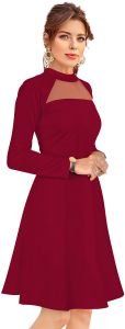 Ladies Maroon Full Sleeve Fit And Flare Dress