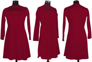 Ladies Maroon Full Sleeve Fit And Flare Dress