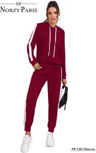 Ladies Maroon Hooded Tracksuit Set