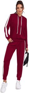 Ladies Maroon Hooded Tracksuit Set