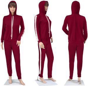 Ladies Maroon Hooded Tracksuit Set