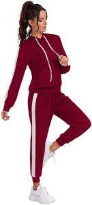 Ladies Maroon Hooded Tracksuit Set