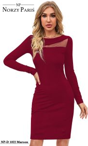 Ladies Maroon Mesh Bodycon Party Dress