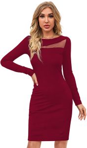 Ladies Maroon Mesh Bodycon Party Dress