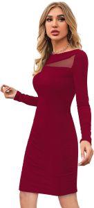 Ladies Maroon Mesh Bodycon Party Dress