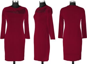 Ladies Maroon Mesh Bodycon Party Dress