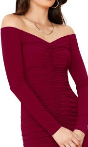 Ladies Maroon Off Shoulder Bodycon Dress