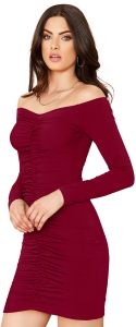 Ladies Maroon Off Shoulder Bodycon Dress