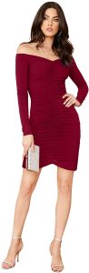 Ladies Maroon Off Shoulder Bodycon Dress