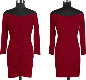 Ladies Maroon Off Shoulder Bodycon Dress