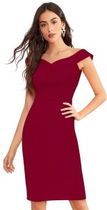 Ladies Maroon Off Shoulder Party Dress
