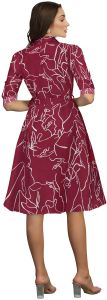 Ladies Maroon Printed Shirt Collar Midi Dress
