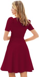 Ladies Maroon Puff Sleeve Fit And Flare Dress