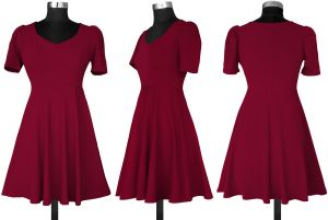 Ladies Maroon Puff Sleeve Fit And Flare Dress