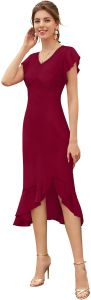 Ladies Maroon Ruffle Hem Midi Dress