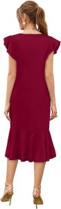Ladies Maroon Ruffle Hem Midi Dress